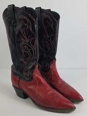 VINTAGE Dan Post Red Teju Lizard Cowboy Women's Boots Size 8M.